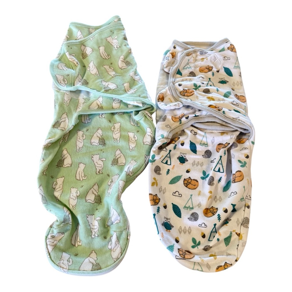 2-Pack Baby Swaddle Wraps - Green & Cream Bear Prints Infant 0-3m